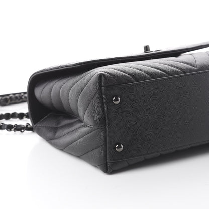Chanel Caviar Chevron Quilted Small Coco Handle Flap So Black 5 of 8
