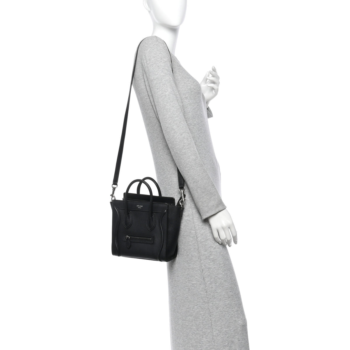 Celine Drummed Calfskin Nano Luggage Black 2 of 11