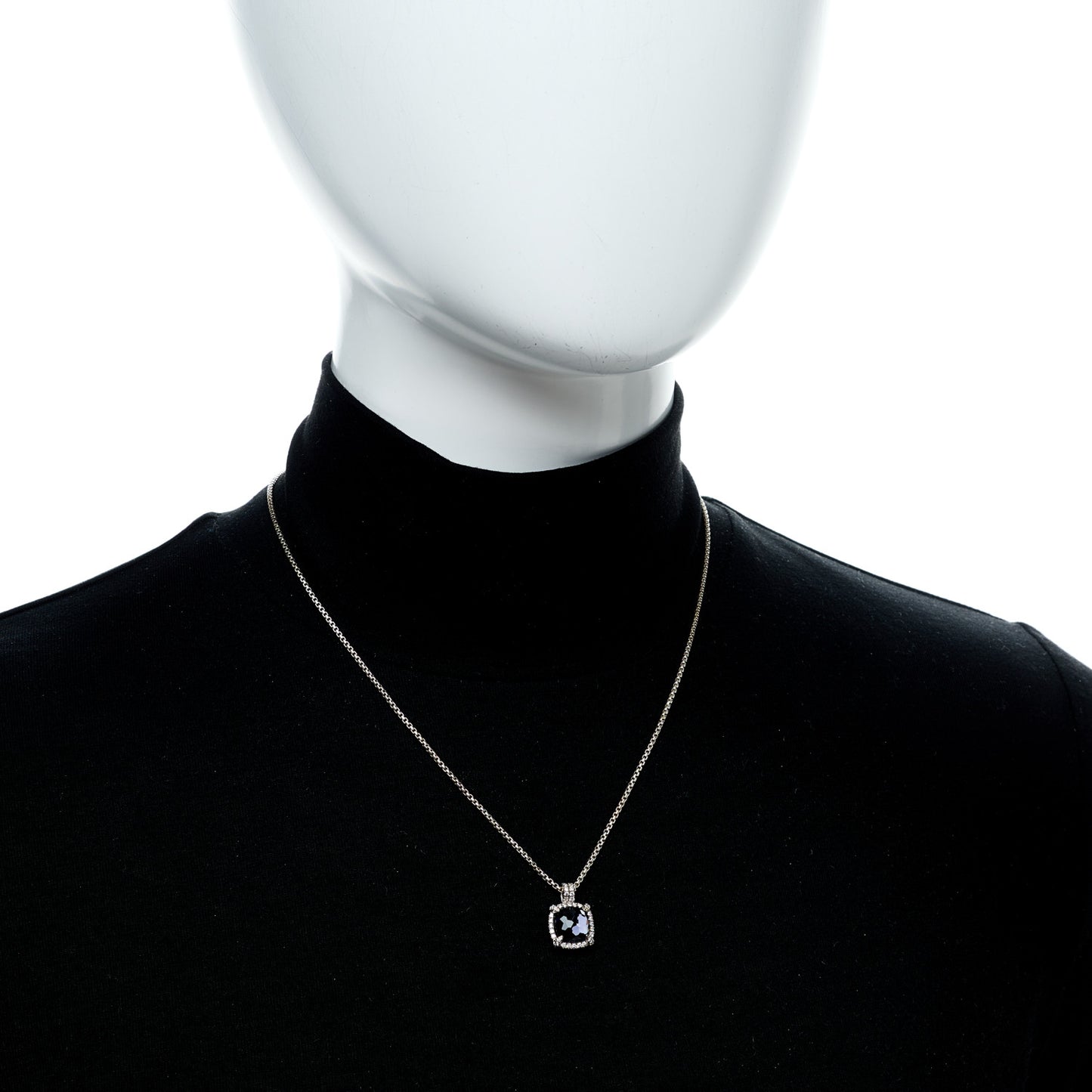 Sterling Silver Diamond Black Orchid 9mm Chatelaine Pave Bezel Pendant Necklace