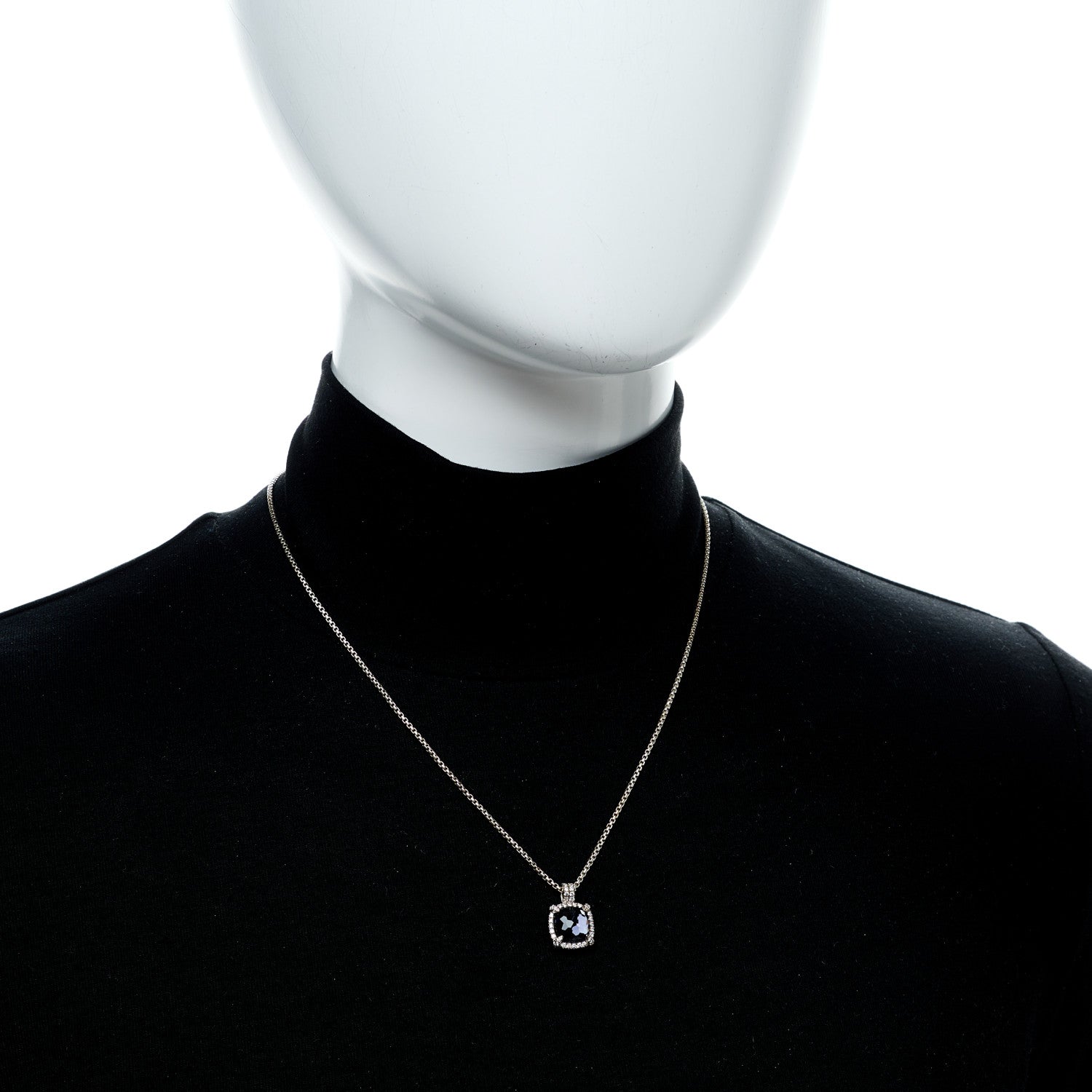 David Yurman Sterling Silver Diamond Black Orchid 9mm Chatelaine Pave Bezel Pendant Necklace 2 of 6