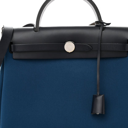 Hermes Toile Vache Hunter Herbag Zip Retourne 31 PM Black Blue De Malte 8 of 14