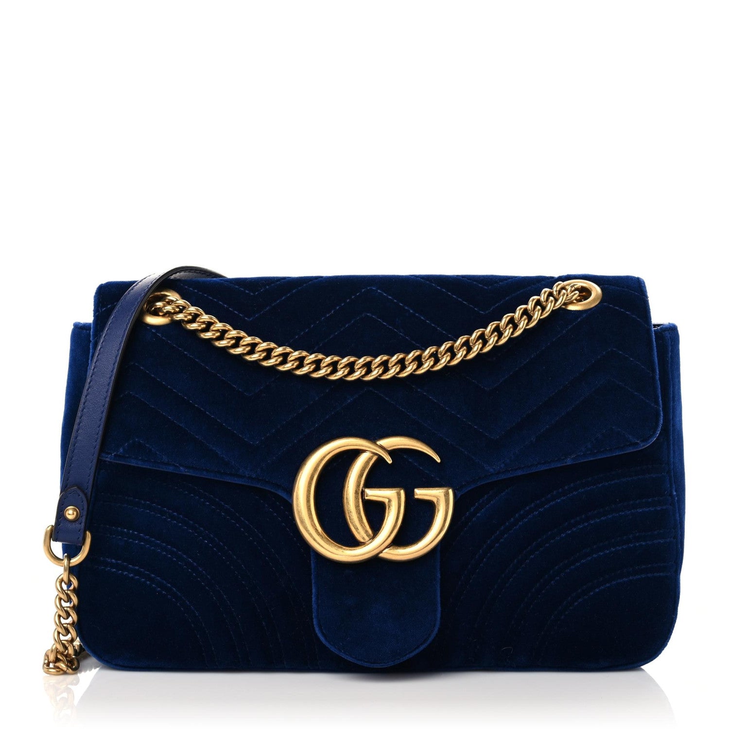 Gucci Velvet Matelasse Medium GG Marmont Shoulder Bag Cobalt Blue 1 of 15