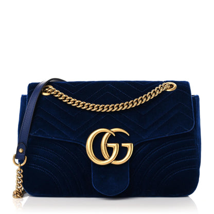 Gucci Velvet Matelasse Medium GG Marmont Shoulder Bag Cobalt Blue 1 of 15