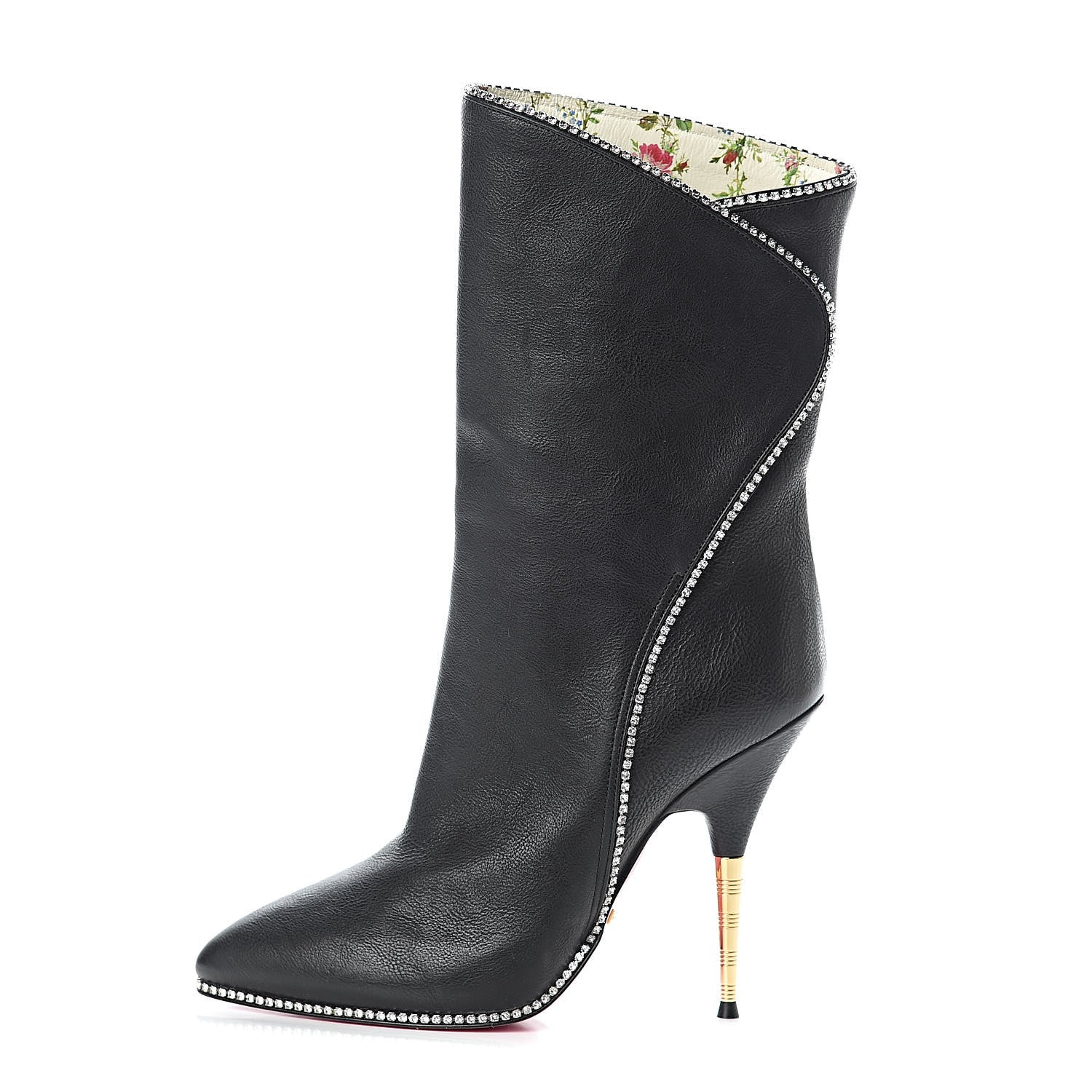 Gucci Calfskin Crystal Fosca Boots 36.5 Black 1 of 10