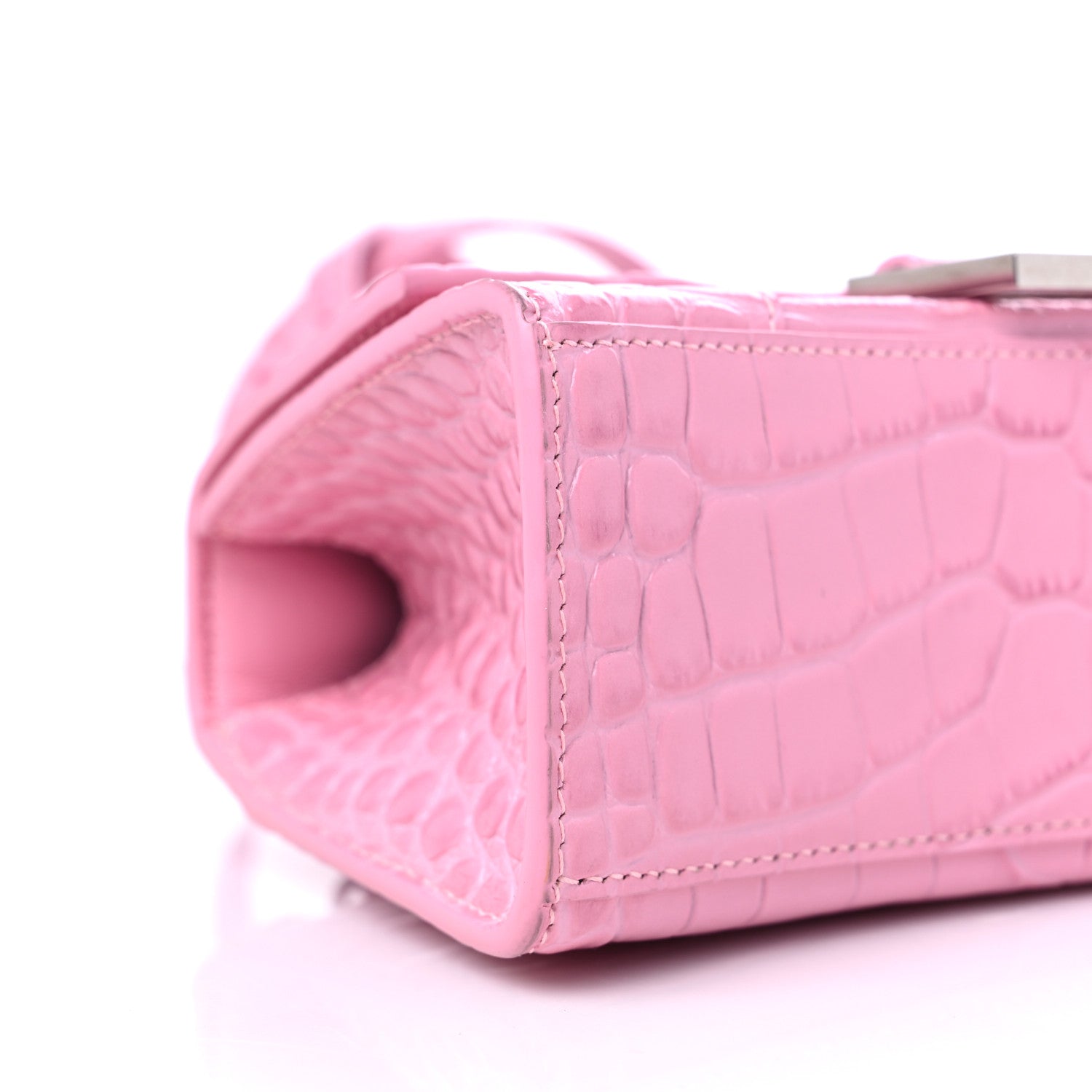 Balenciaga Shiny Calfskin Crocodile Embossed Hourglass Top Handle Bag XS Pink 8 of 9
