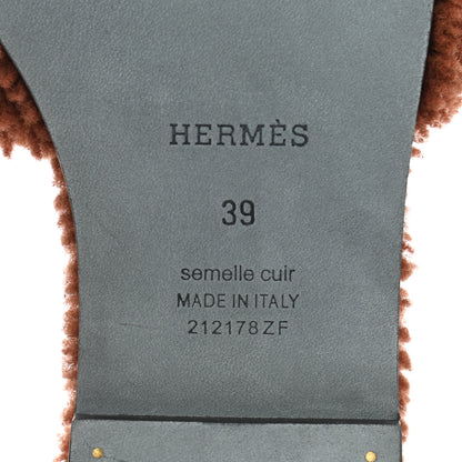 Hermes Woolskin Oran Sandals 39 Cognac 6 of 8