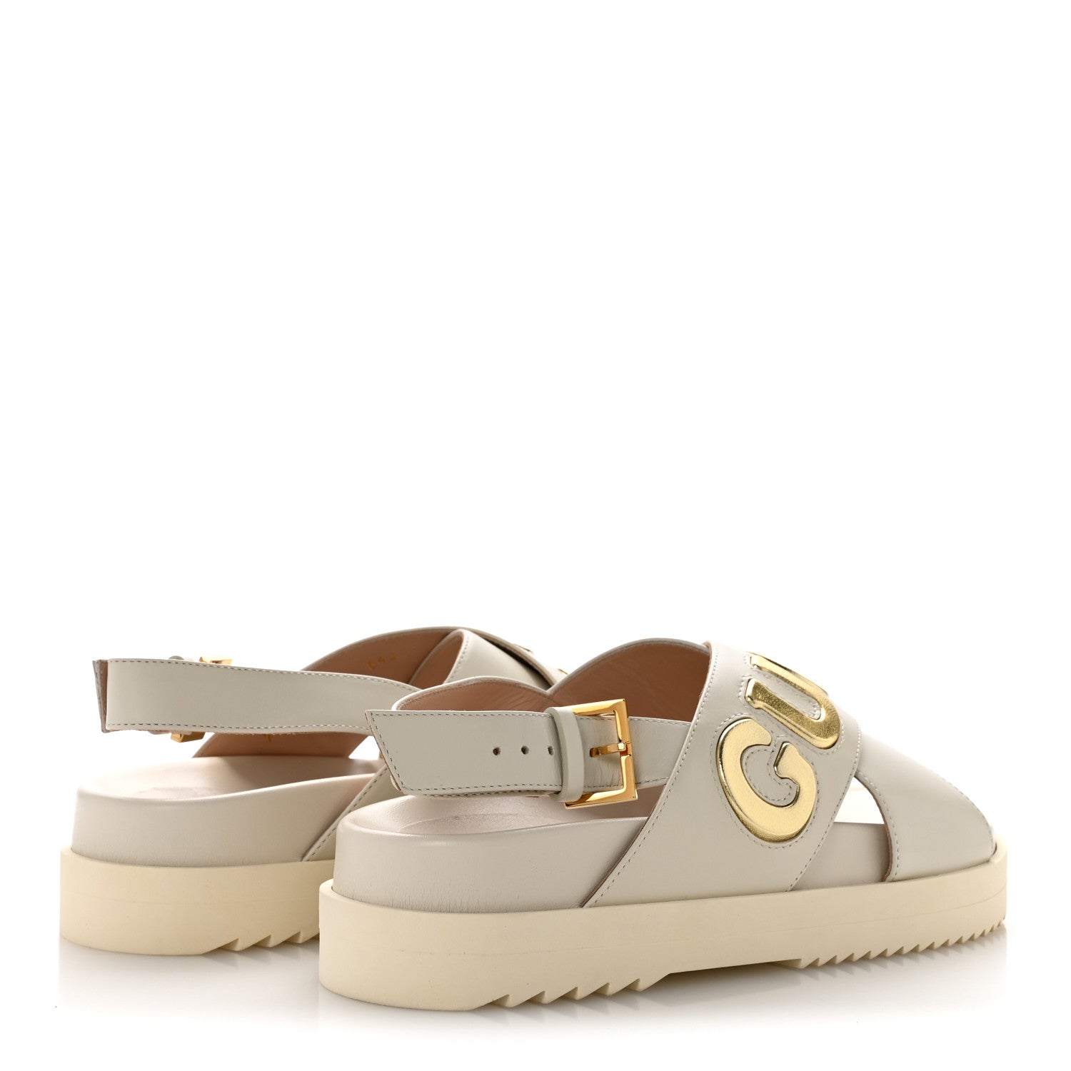 Gucci Calfskin Elizabeth Nappa Charlotte Logo Slingback Sandals 35 Mystic White Platino 5 of 11