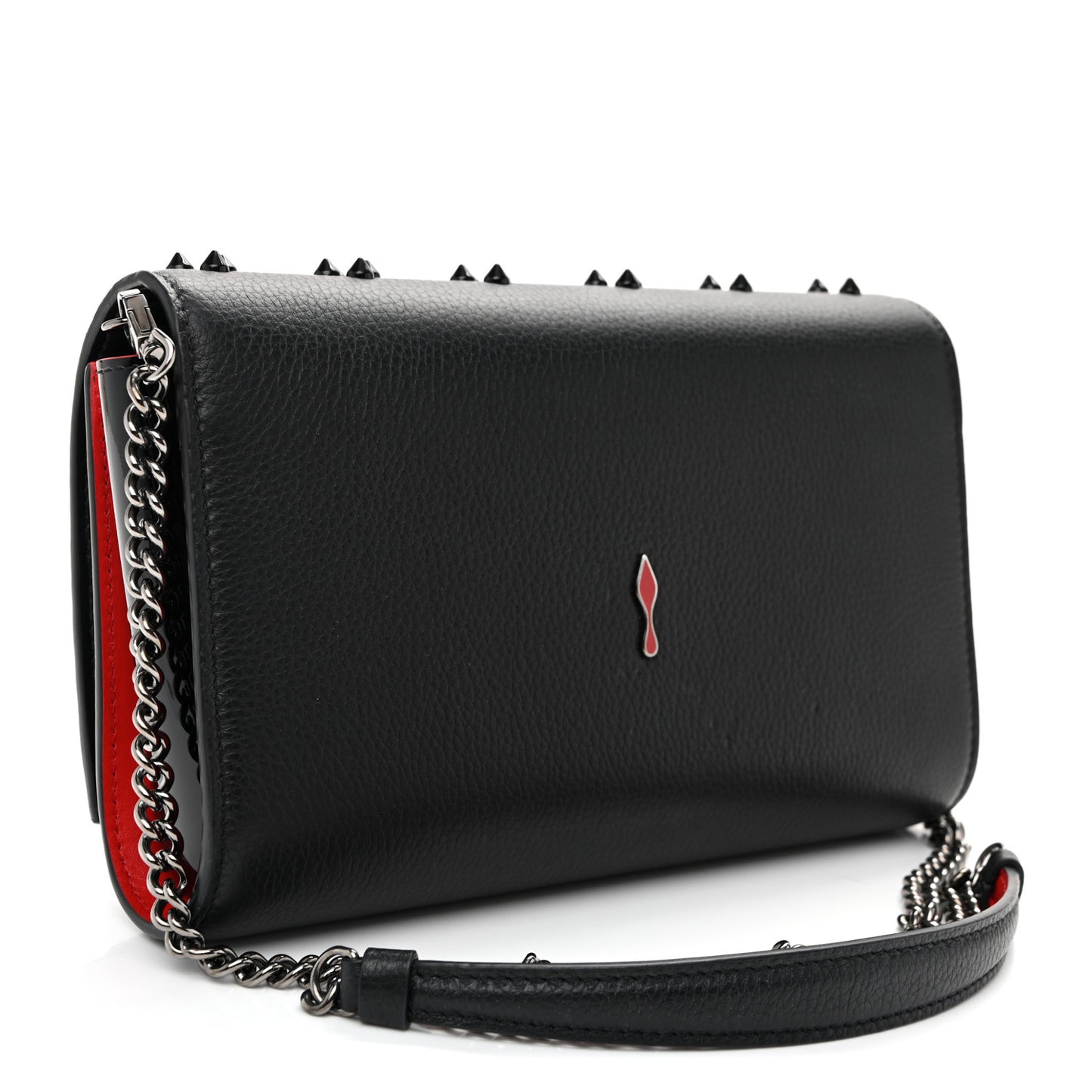 Calfskin Spikes Loubinthesky Paloma Clutch Black