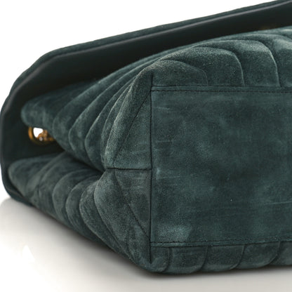 Saint Laurent Suede Y Quilted Monogram Medium Loulou Chain Satchel Deep Green 7 of 8