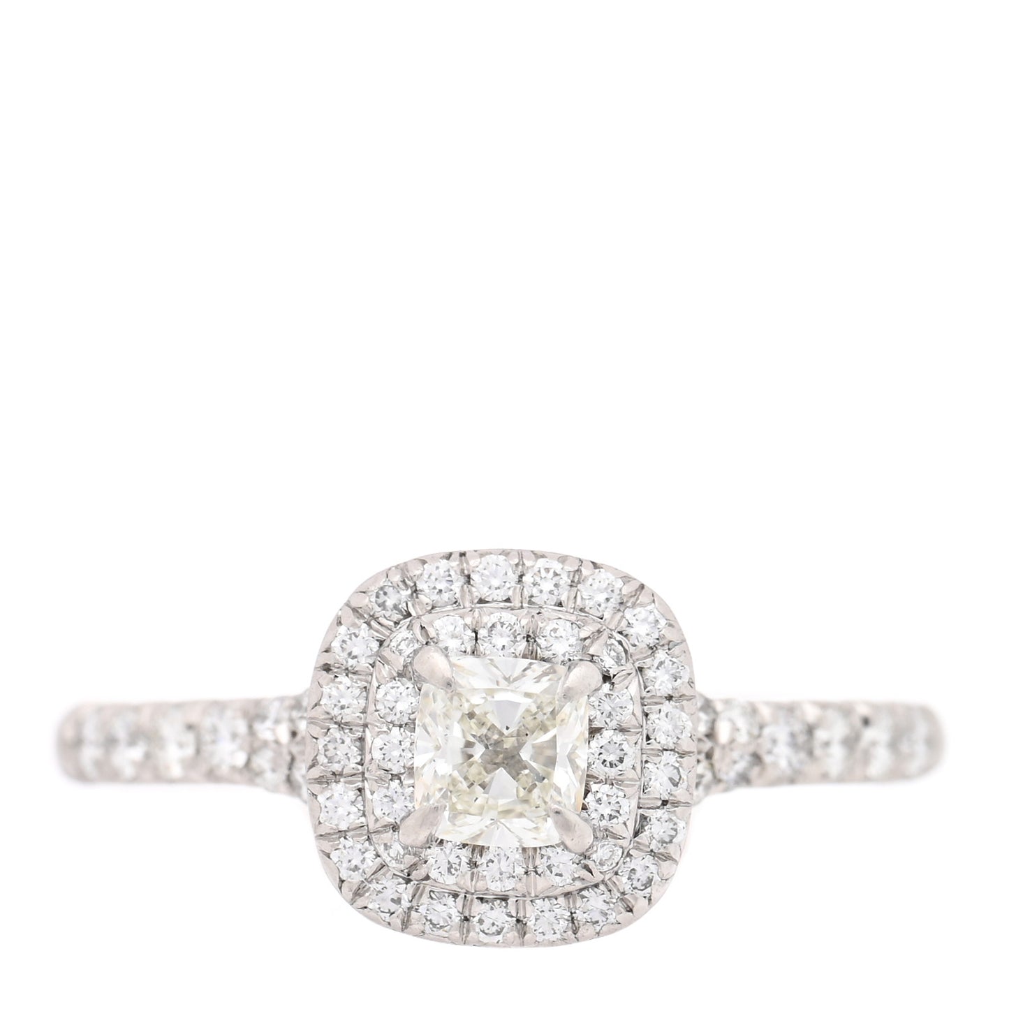 Platinum Diamond .21ct Soleste Cushion Cut Double Halo Engagement Ring 50 5.5