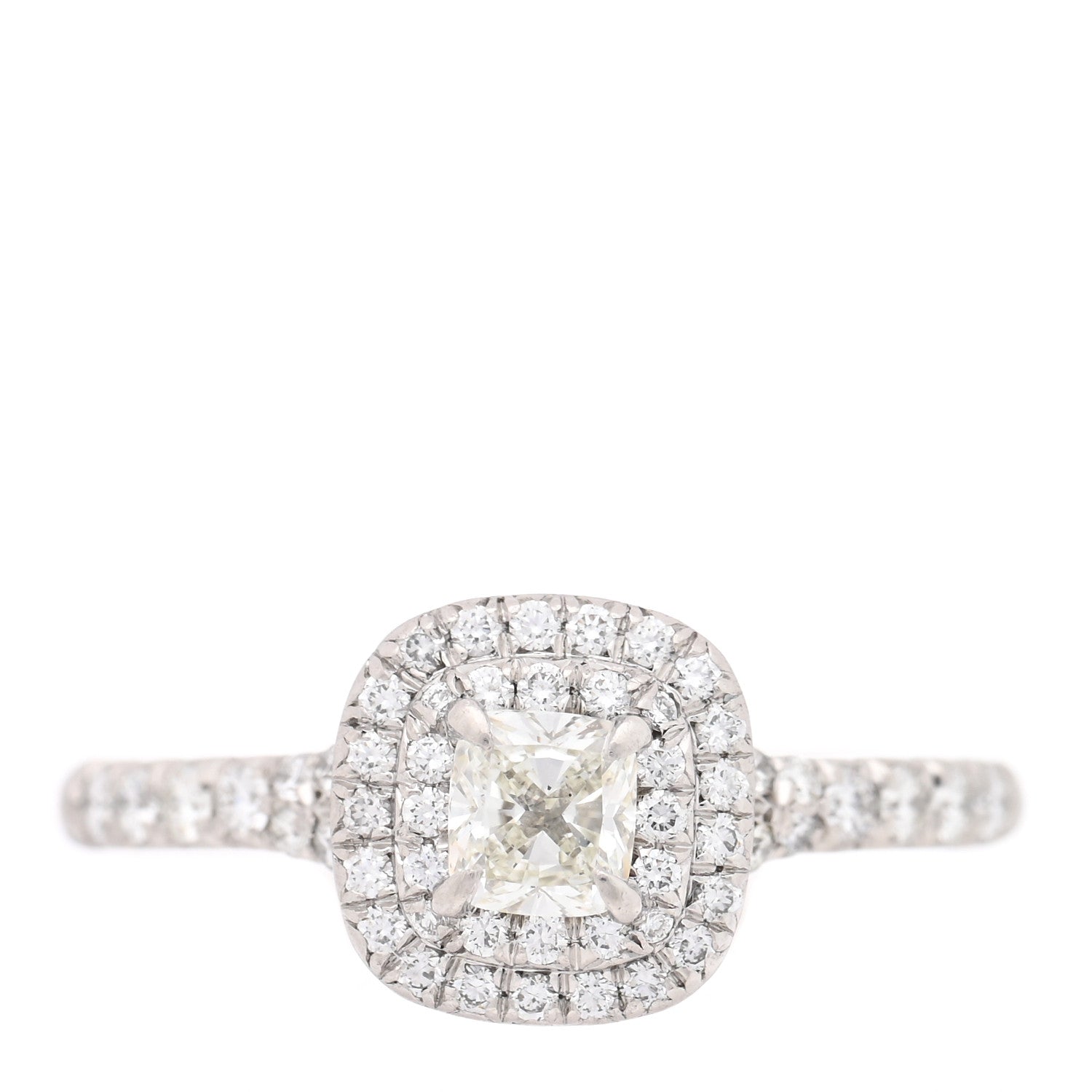Tiffany Platinum Diamond .21ct Soleste Cushion Cut Double Halo Engagement Ring 50 5.5 1 of 4