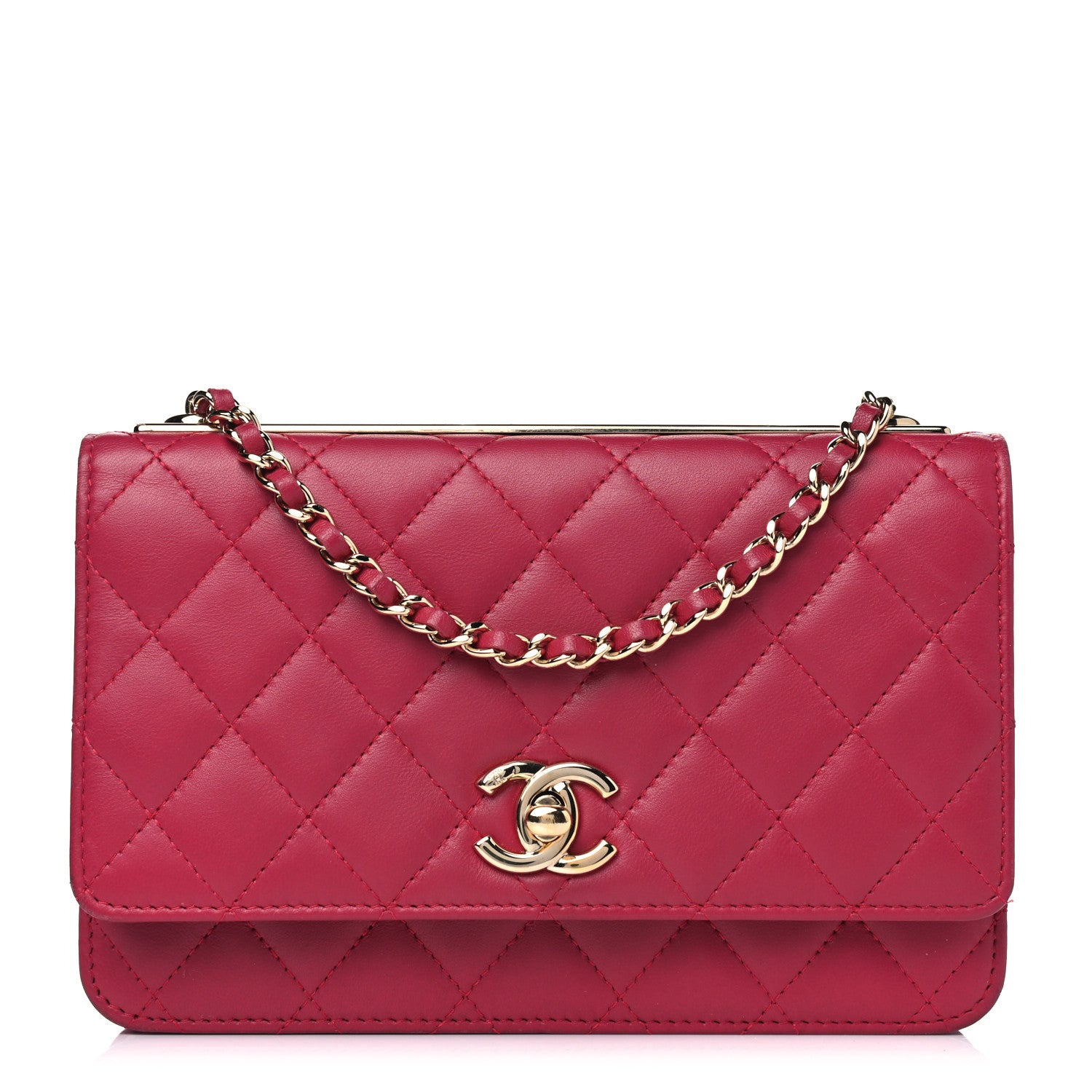 Chanel Lambskin Quilted Trendy CC Wallet On Chain WOC Dark Pink 1 of 6