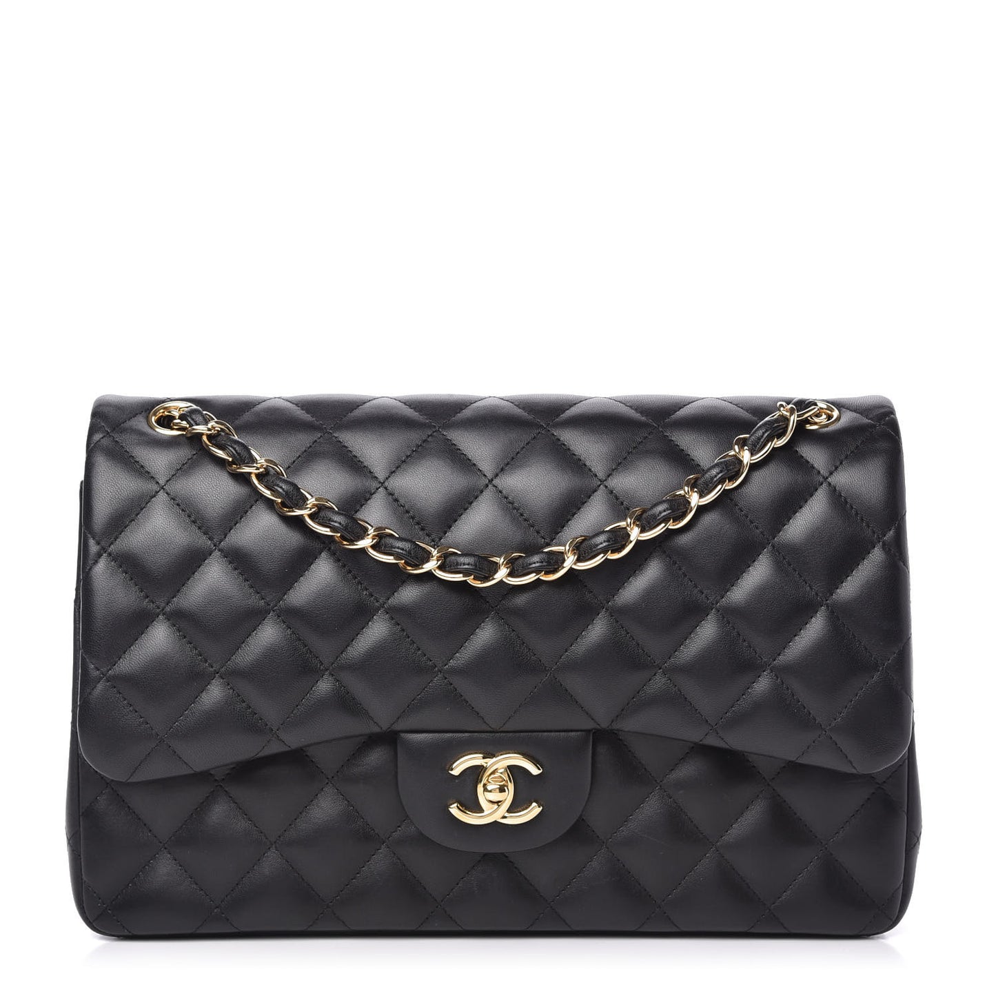 Lambskin Quilted Jumbo Double Flap Black
