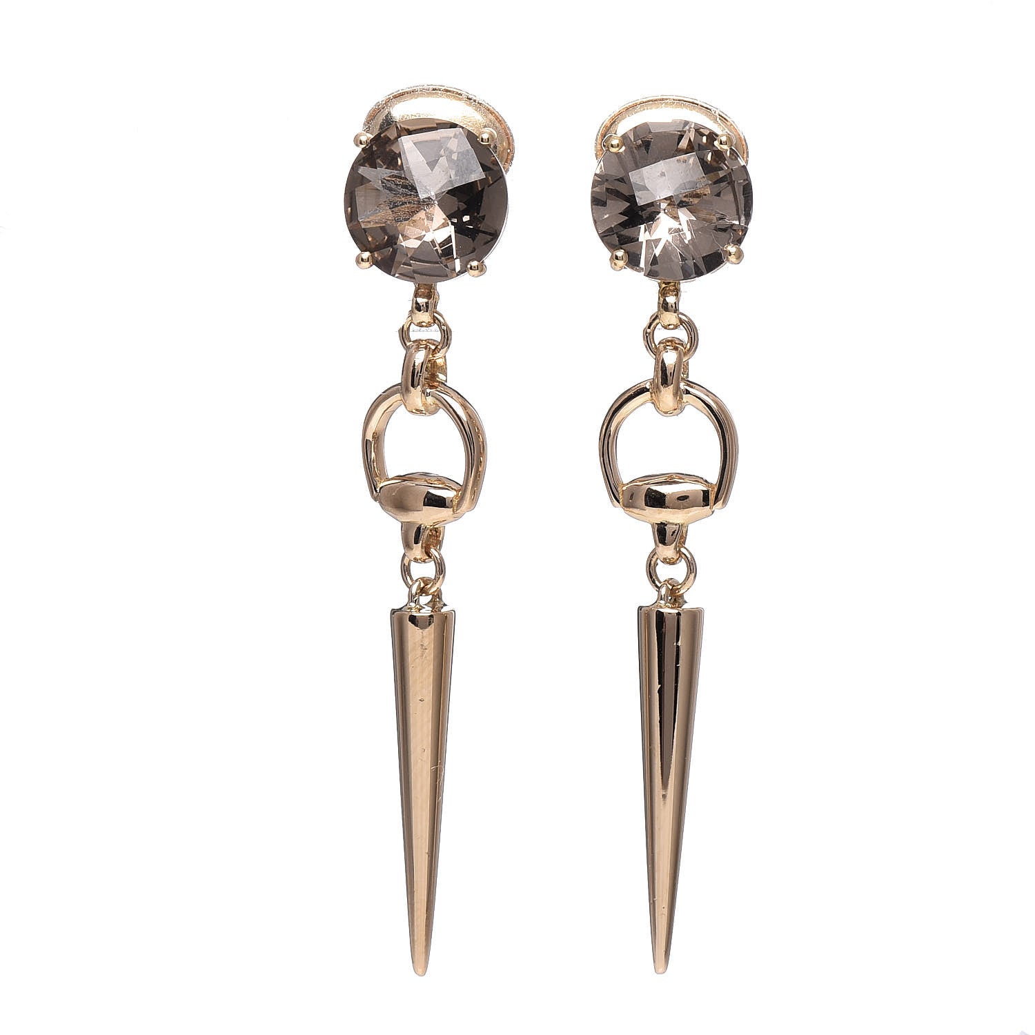 Gucci 18K Yellow Gold Smoky Quartz Horsebit Spike Drop Earrings 1 of 5