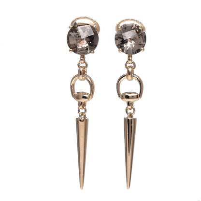 Gucci 18K Yellow Gold Smoky Quartz Horsebit Spike Drop Earrings 1 of 5
