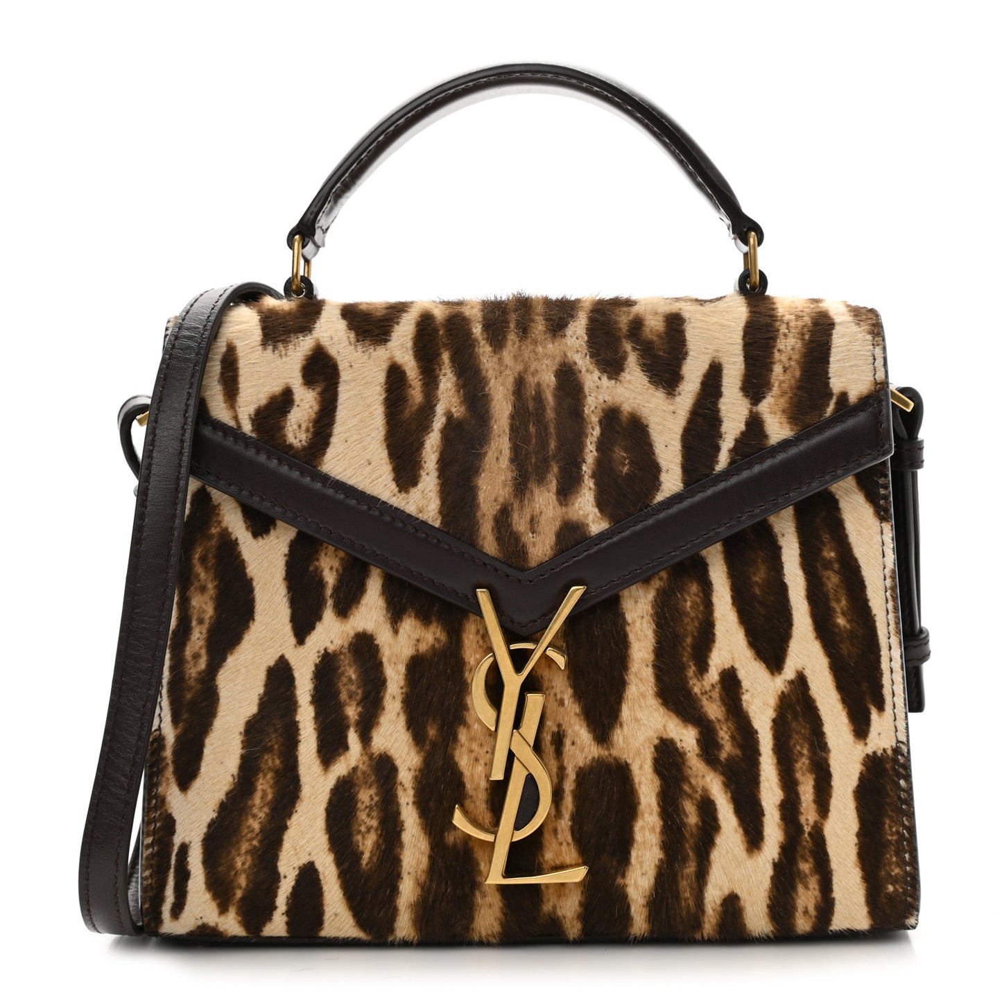 Calfskin Pony Hair Leopard Print Mini Monogram Cassandra Top Handle Brown