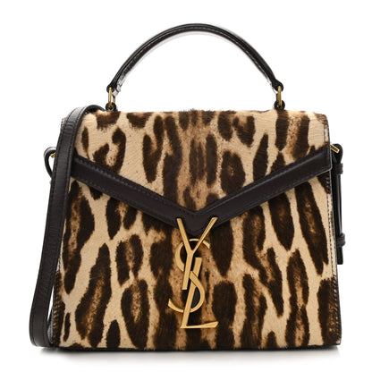 Saint Laurent Calfskin Pony Hair Leopard Print Mini Monogram Cassandra Top Handle Brown 1 of 11