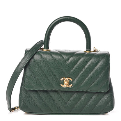 Chanel Caviar Chevron Quilted Mini Coco Handle Flap Green 1 of 10