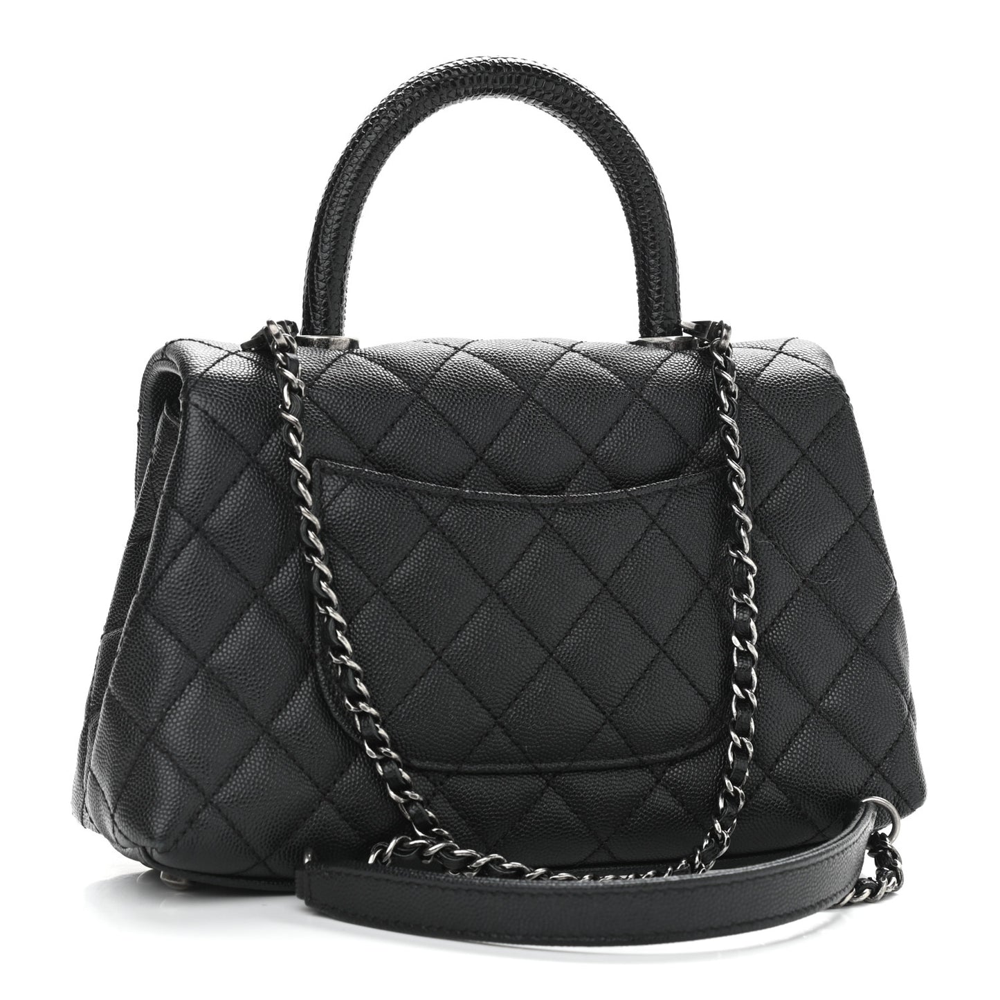 Caviar Lizard Embossed Quilted Mini Coco Handle Flap Black