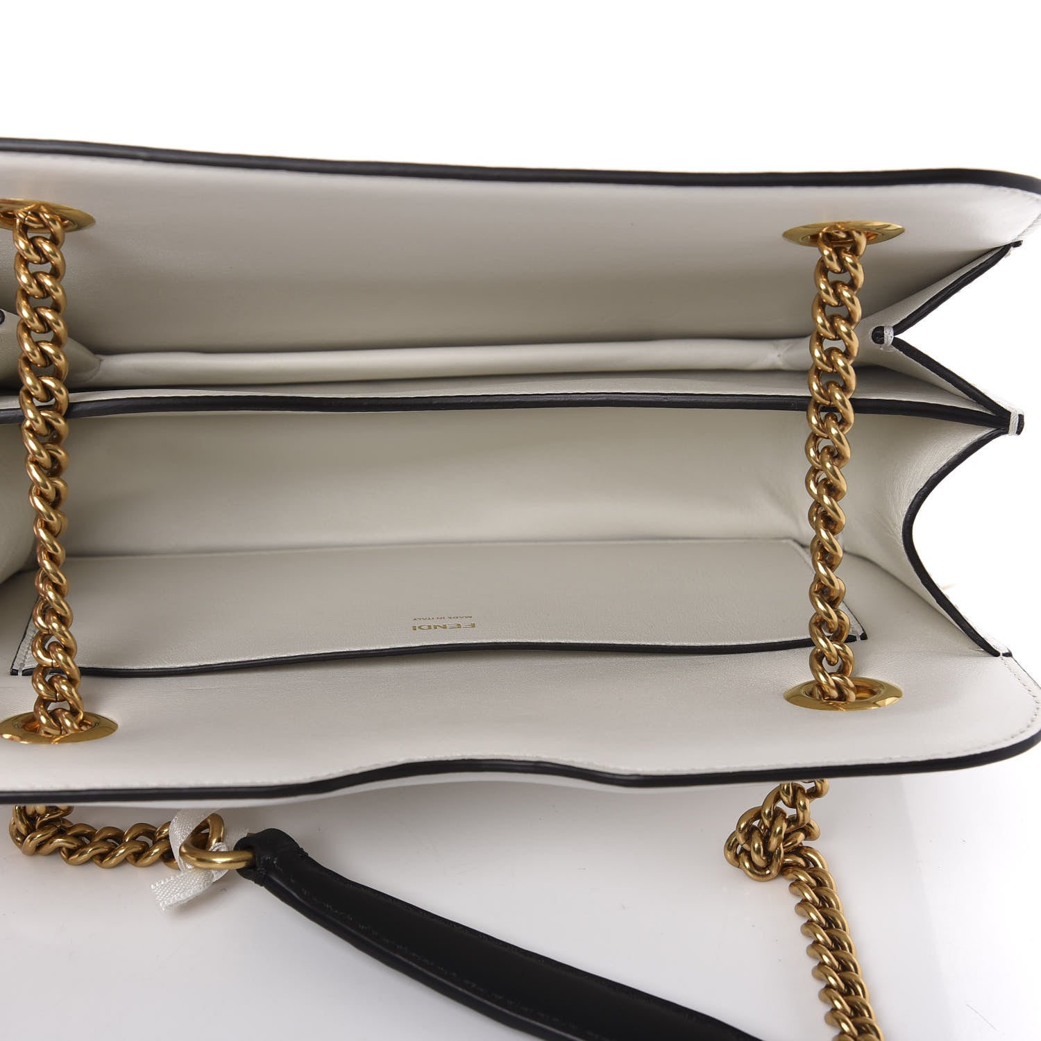 Fendi Vitello Glacier Karligraphy Pocket Shoulder Bag White Ice Black 5 of 9