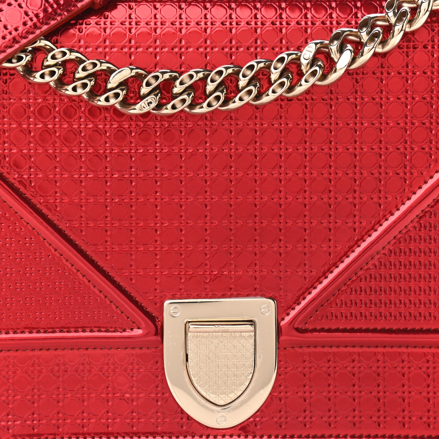 Christian Dior Metallic Patent Micro-Cannage Medium Diorama Flap Bag Red 6 of 11