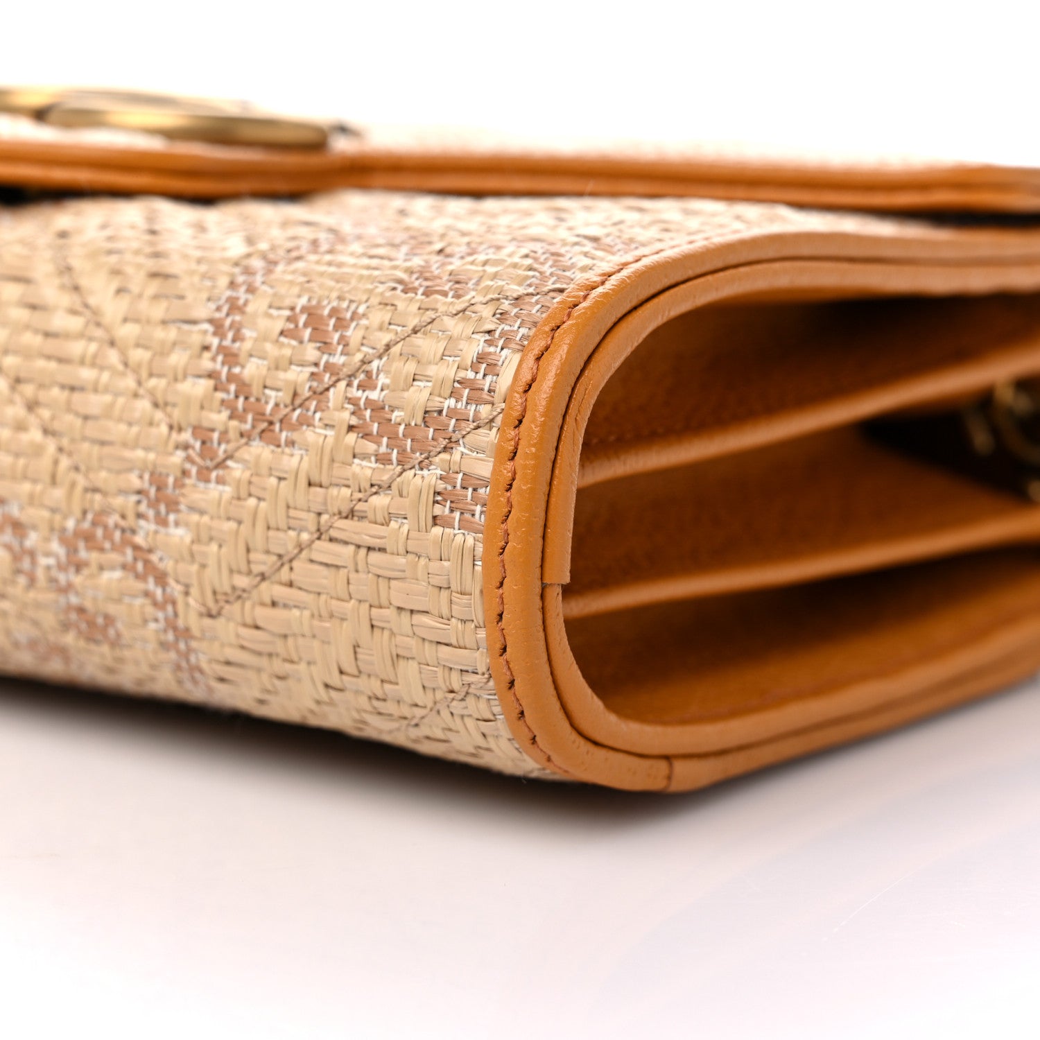 Gucci Raffia GG Monogram Matelasse GG Marmont Chain Wallet Natural Beige Off White Sun Oil 9 of 9