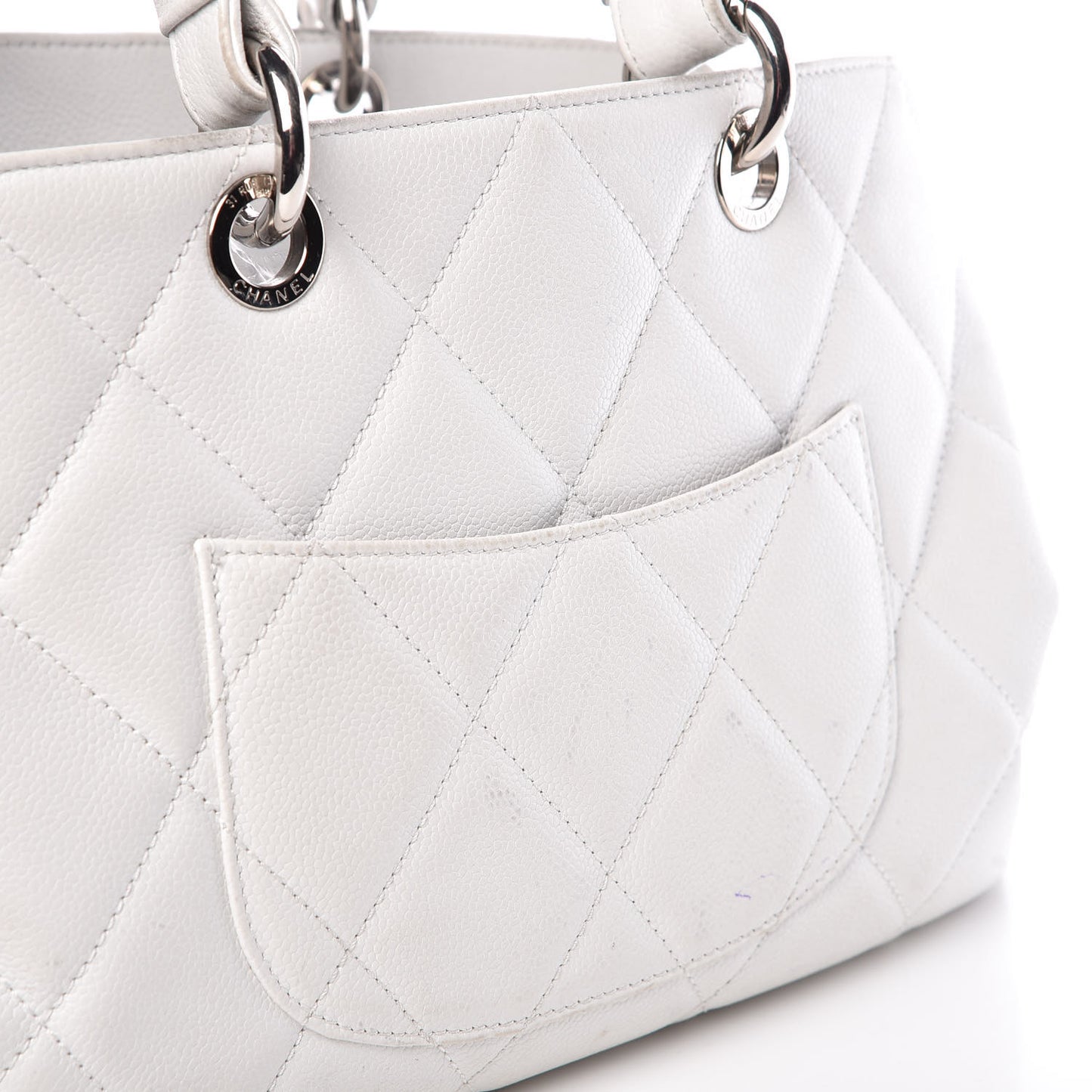 Soft Caviar Quilted CC Timeless Tote White
