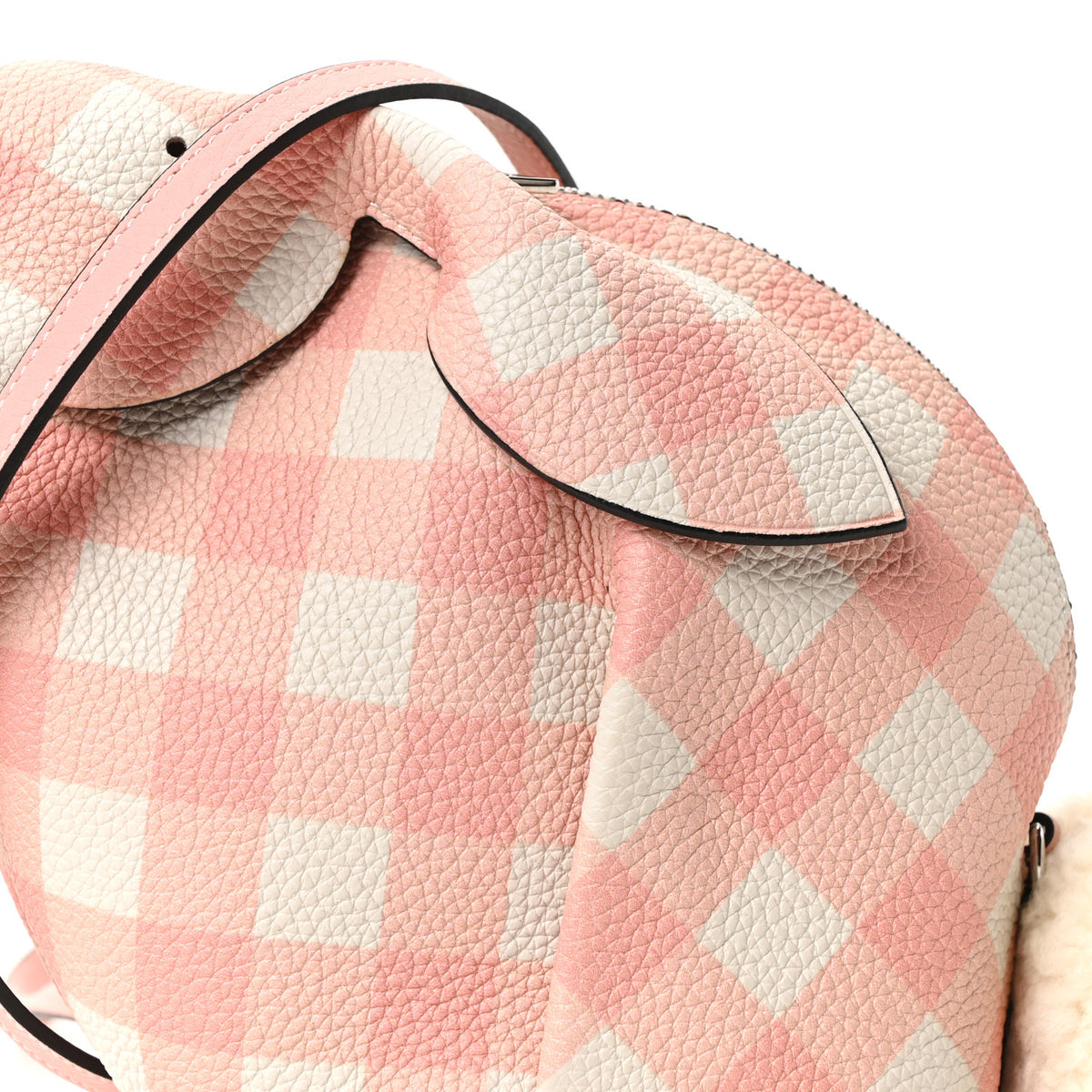 Loewe Calfskin Shearling Gingham Mini Bunny Crossbody Bag Pink 8 of 11
