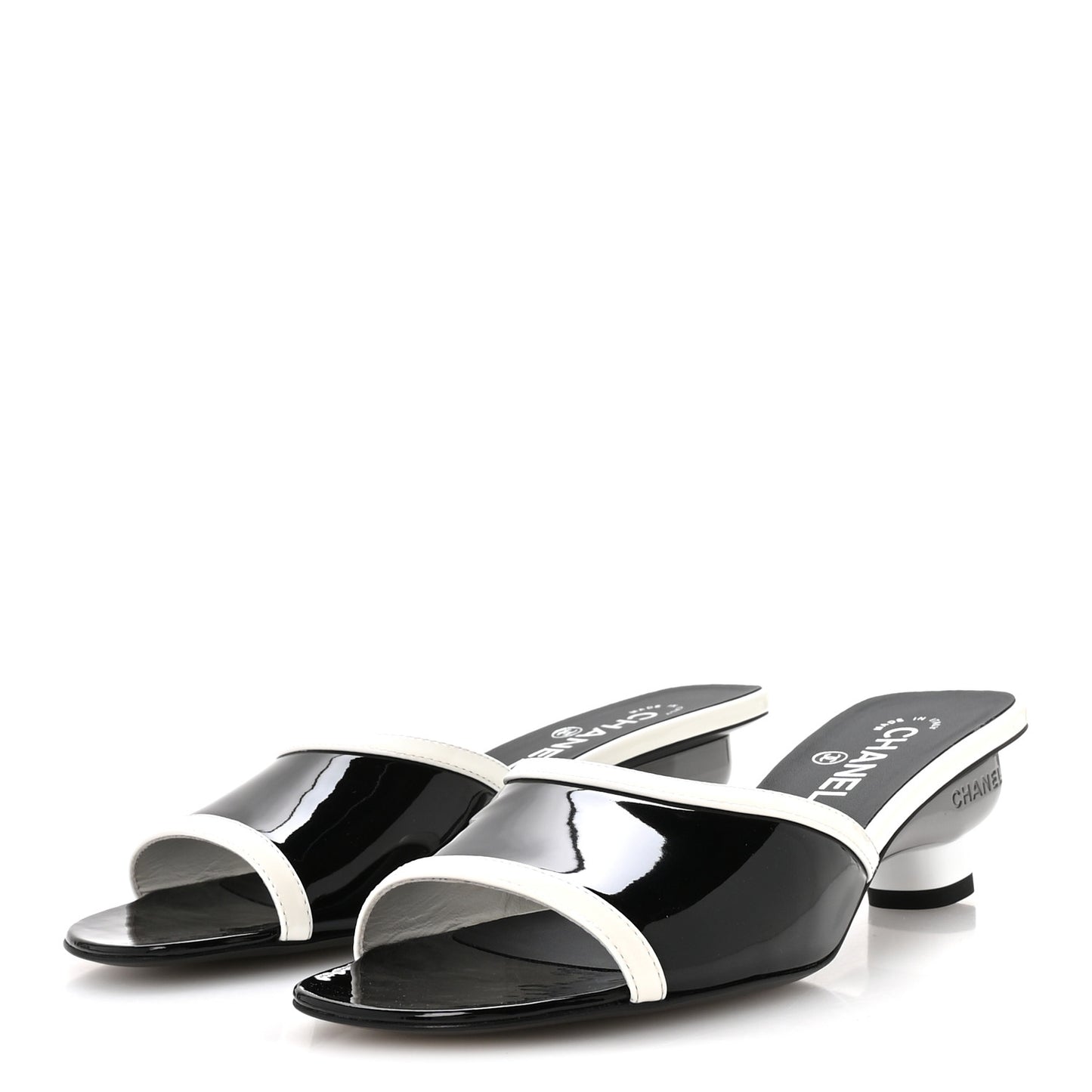 Patent Calfskin Mules 39 Black White
