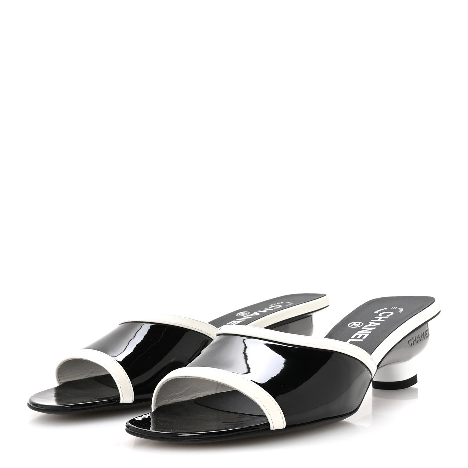 Chanel Patent Calfskin Mules 39 Black White 4 of 9