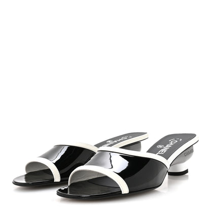 Chanel Patent Calfskin Mules 39 Black White 4 of 9