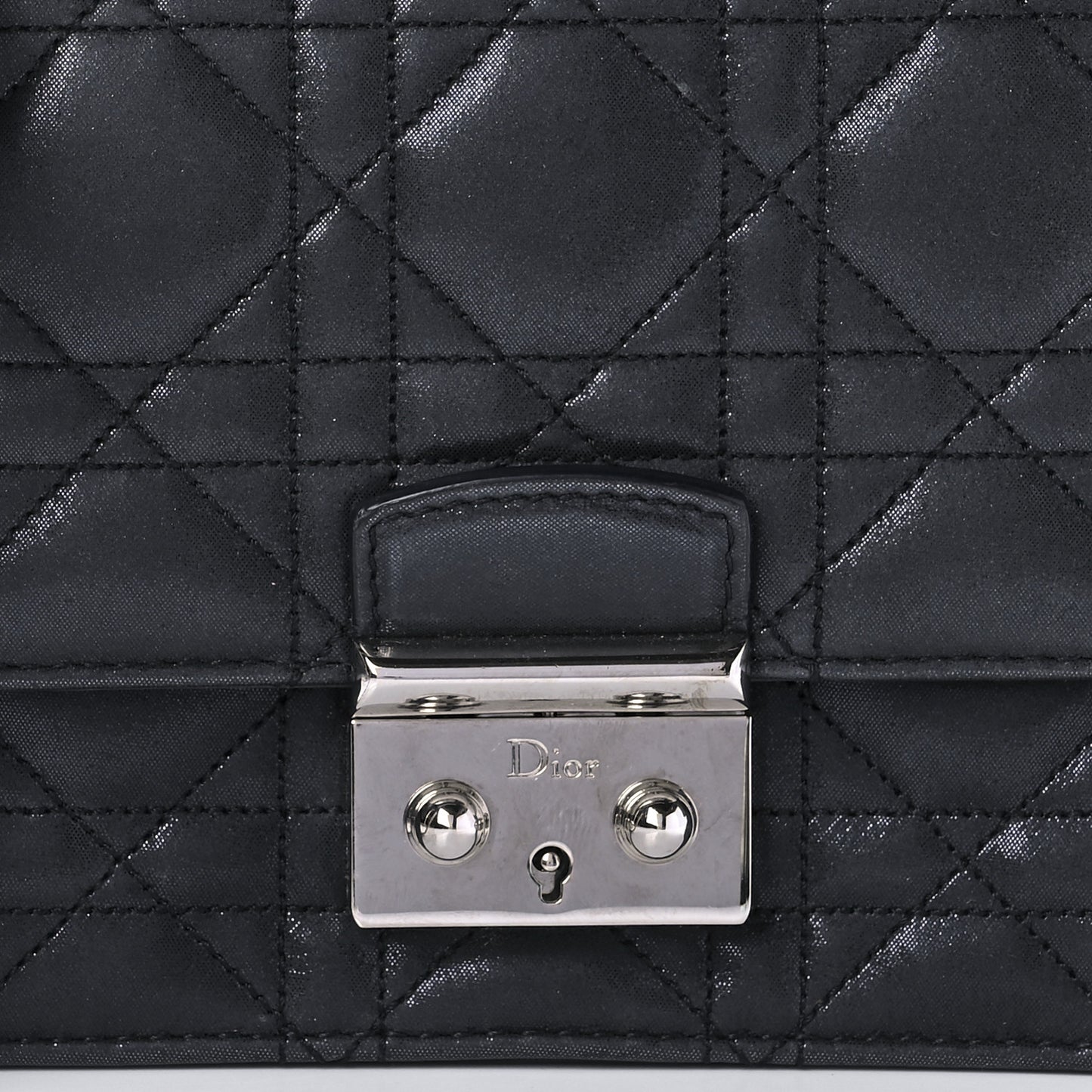 Metallic Calfskin Cannage Miss Dior Promenade Pouch Black