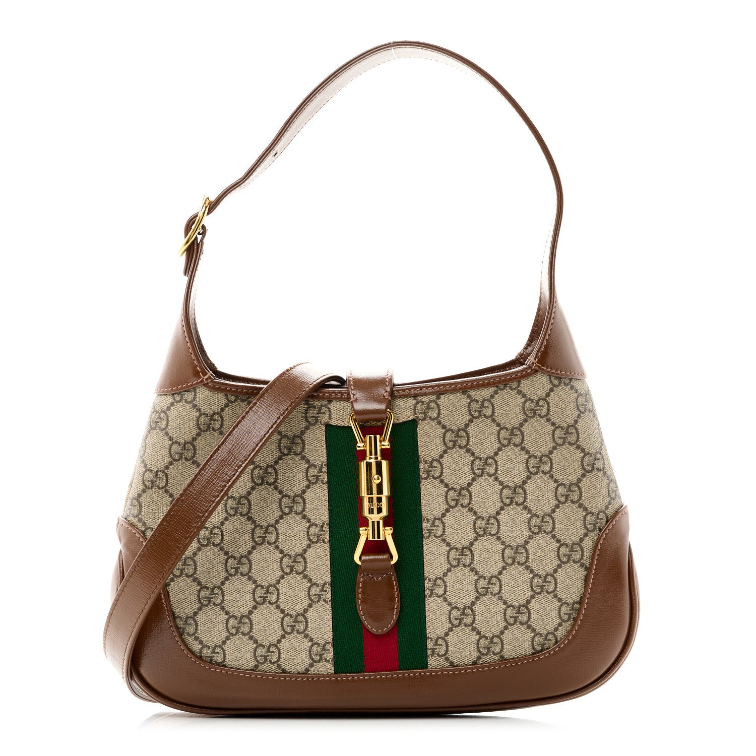 Gucci GG Supreme Monogram Azalea Calfskin Web Small Jackie 1961 Hobo Beige Ebony Brown Sugar 1 of 10