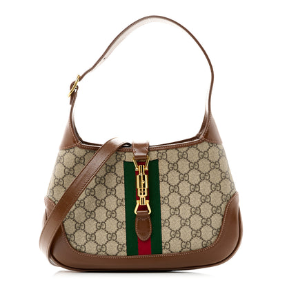 Gucci GG Supreme Monogram Azalea Calfskin Web Small Jackie 1961 Hobo Beige Ebony Brown Sugar 1 of 10