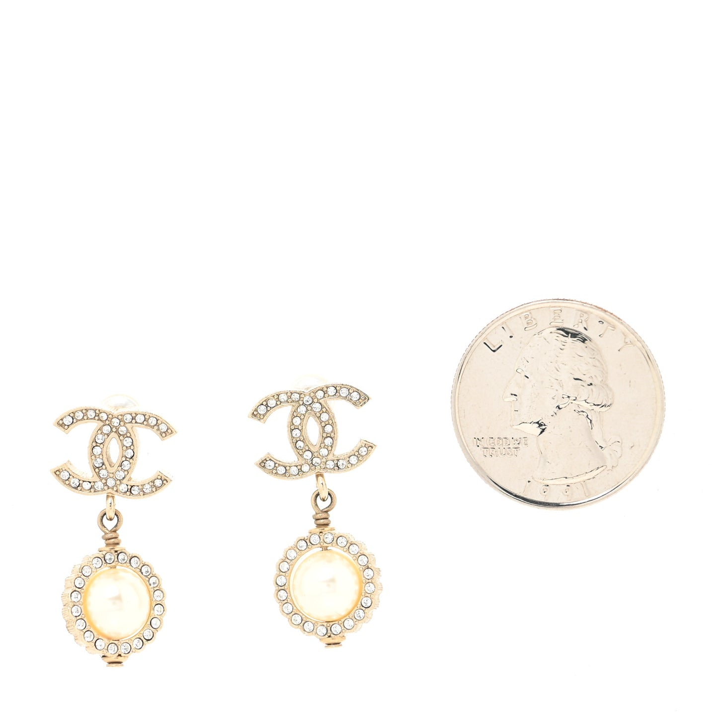 Crystal Pearl Pearls Coronation CC Drop Earrings Gold