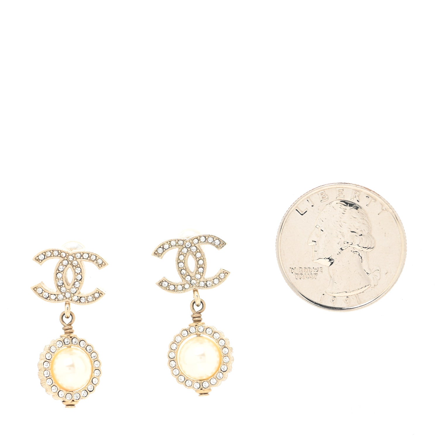 Chanel Crystal Pearl Pearls Coronation CC Drop Earrings Gold 2 of 4
