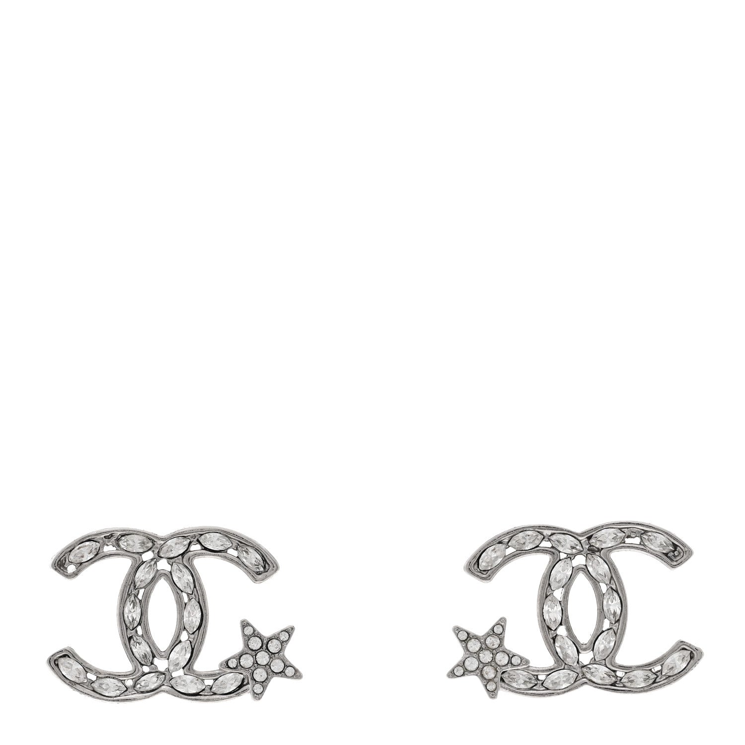 Chanel Crystal CC Starfall Earrings Silver 1 of 5