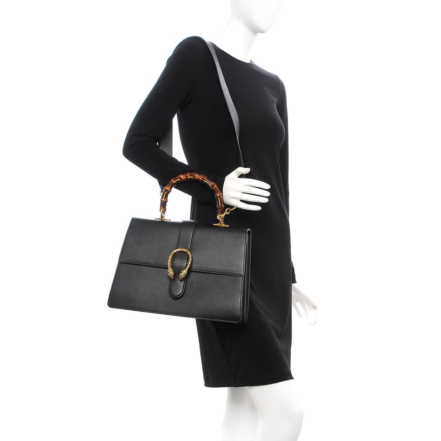 Moon Calfskin Web Large Dionysus Bamboo Top Handle Bag Black