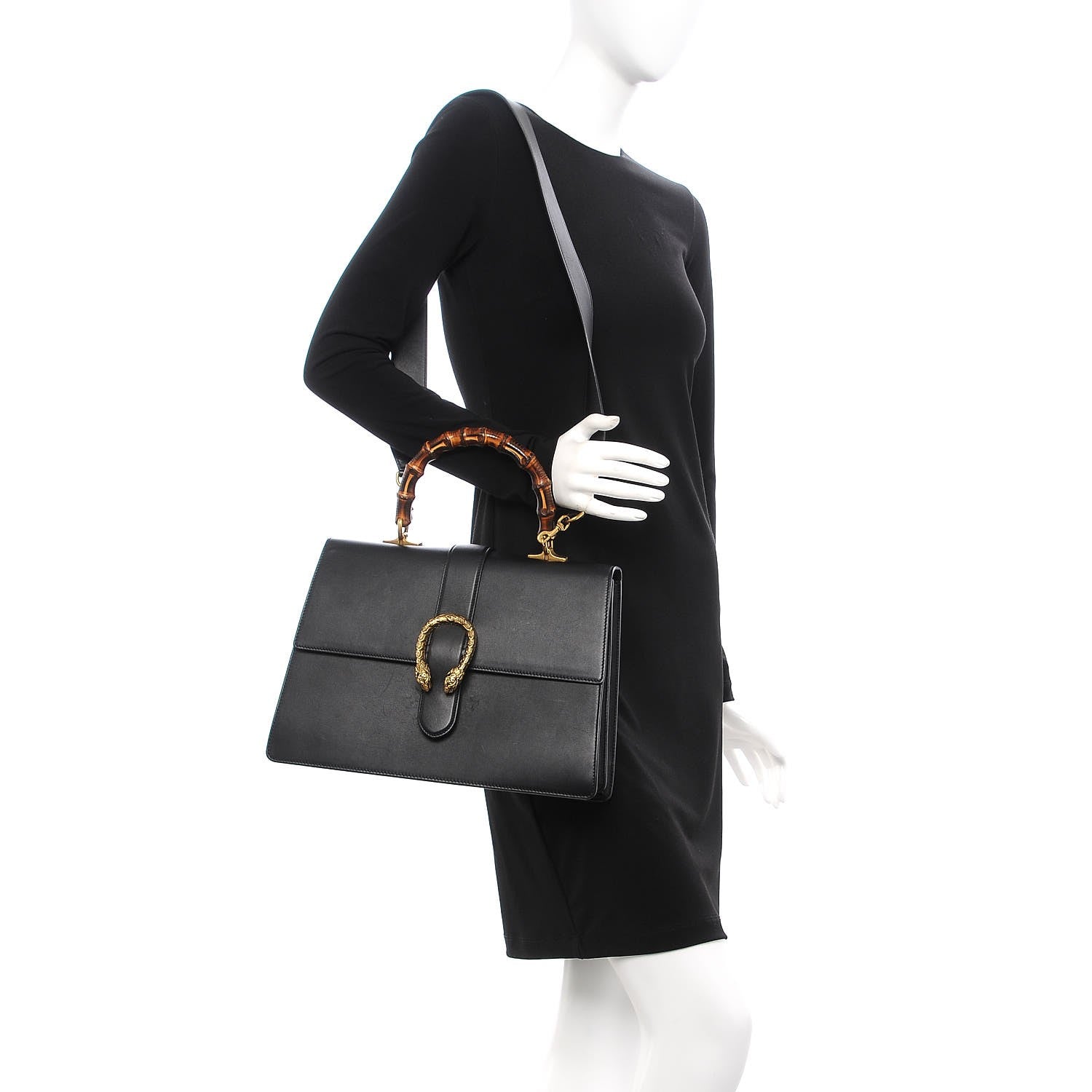 Gucci Moon Calfskin Web Large Dionysus Bamboo Top Handle Bag Black 2 of 14
