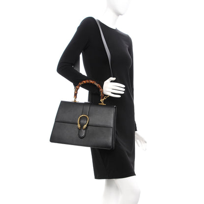 Gucci Moon Calfskin Web Large Dionysus Bamboo Top Handle Bag Black 2 of 14