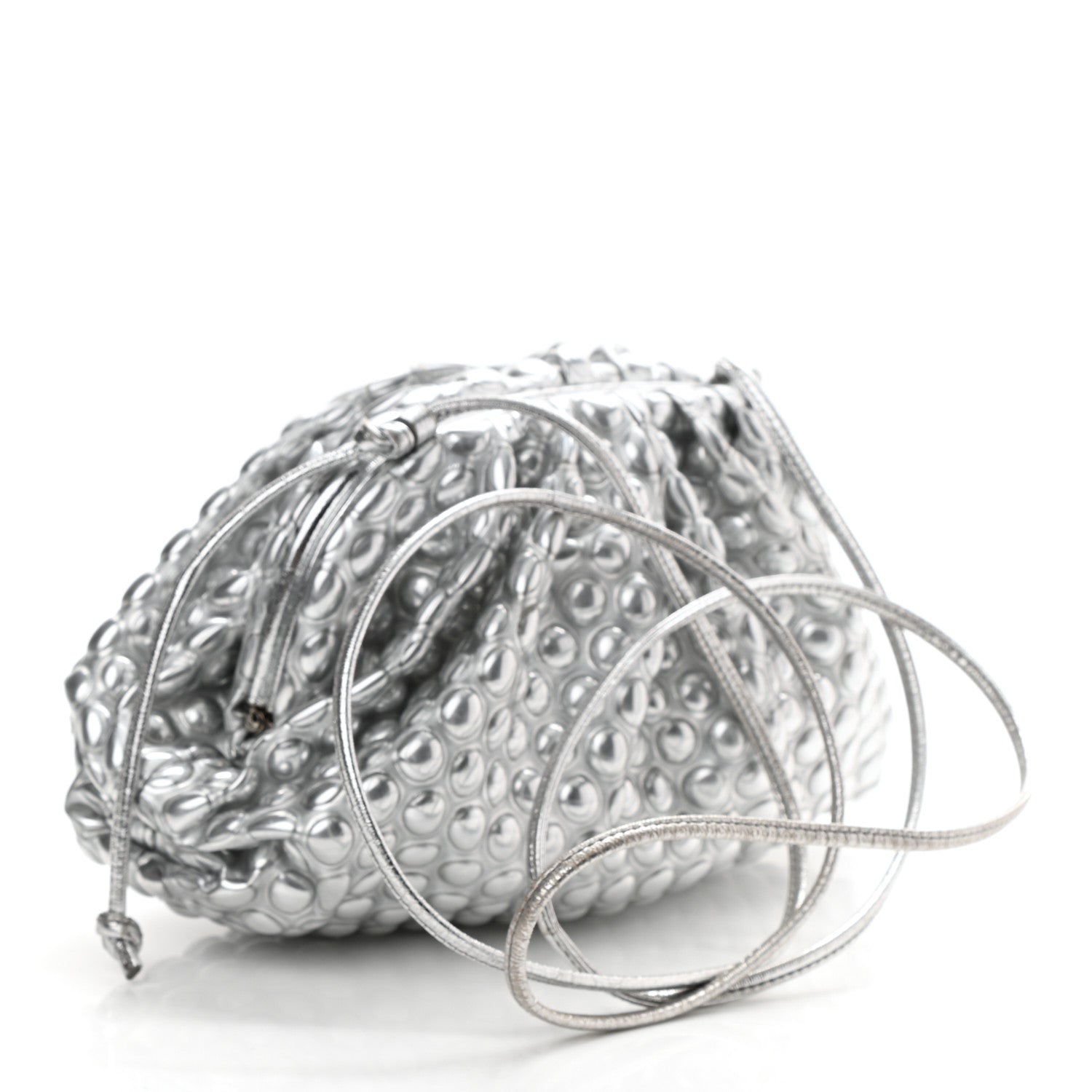 Bottega Veneta Metallic Fabric Studded The Mini Pouch Silver 2 of 7