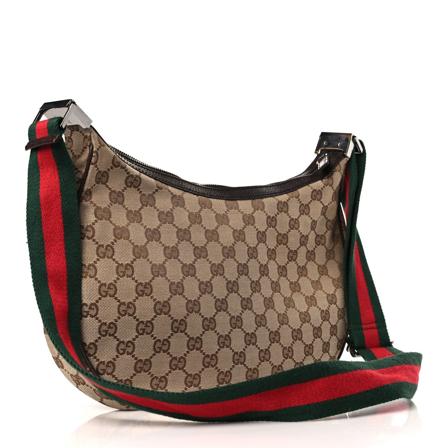 Gucci Monogram Web Medium Half Moon Hobo Dark Brown 3 of 9