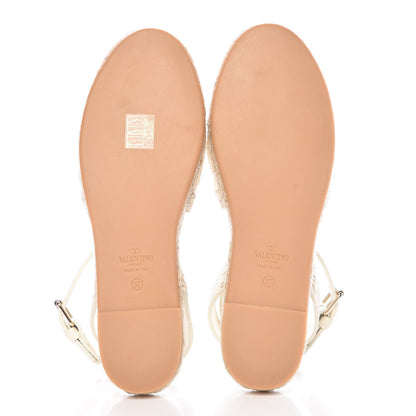 Valentino Garavani Calfskin Macrame Marrakech Ankle Strap Espadrilles 37 Ivory 5 of 8