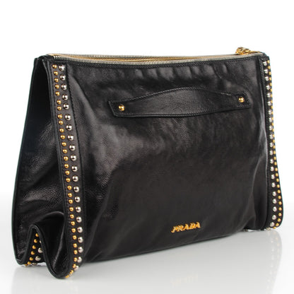 Prada Soft Calf Studded Clutch Nero Black 3 of 8