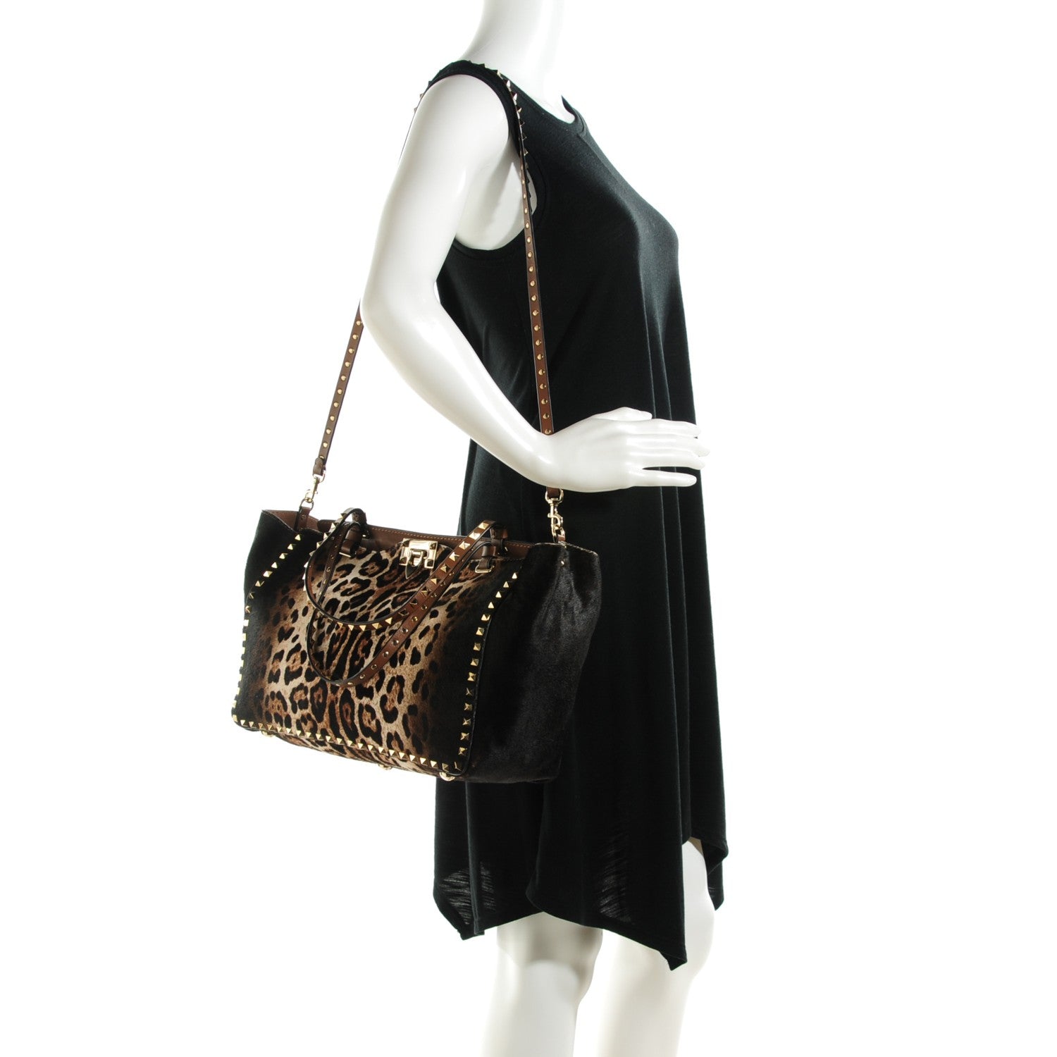 Valentino Garavani Calf Hair Leopard Print Medium Rockstud Tote Leopard 2 of 7