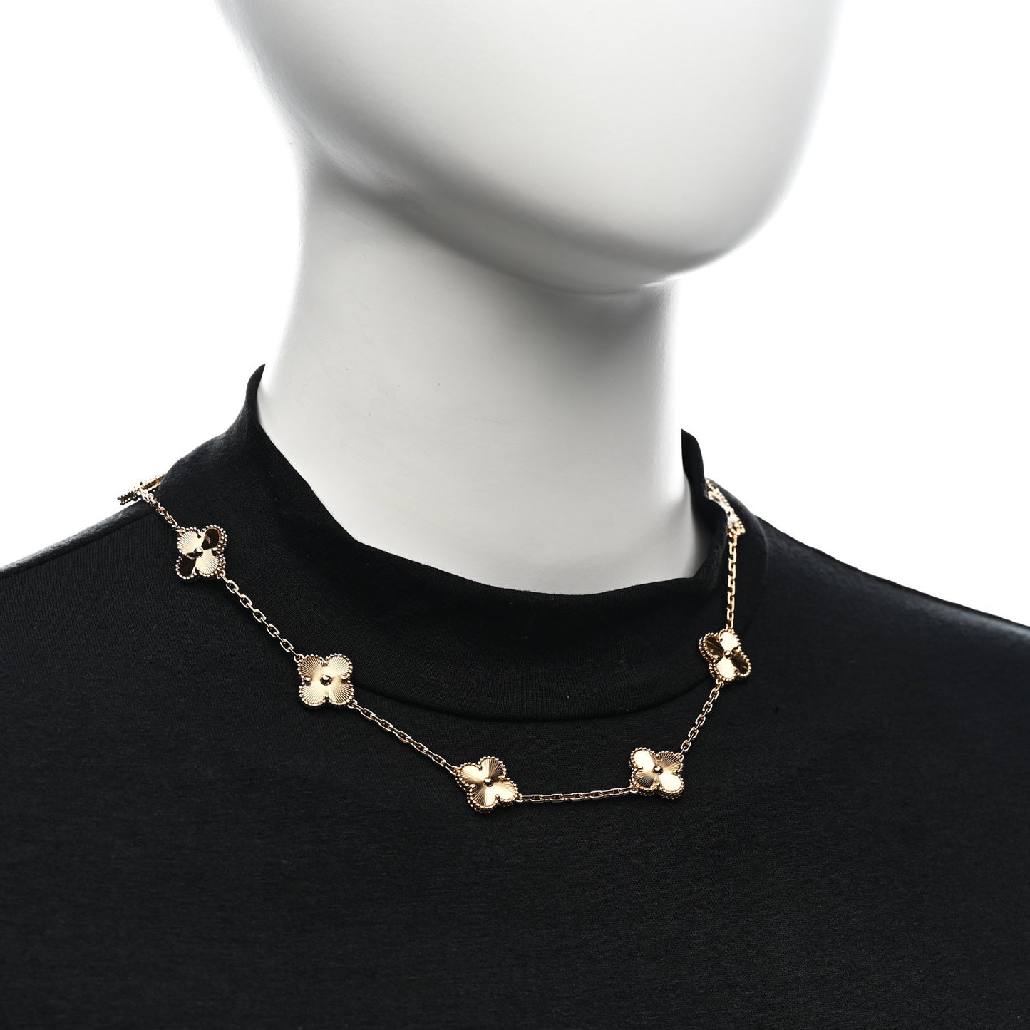 18K Yellow Gold 10 Motifs Guilloche Vintage Alhambra Necklace