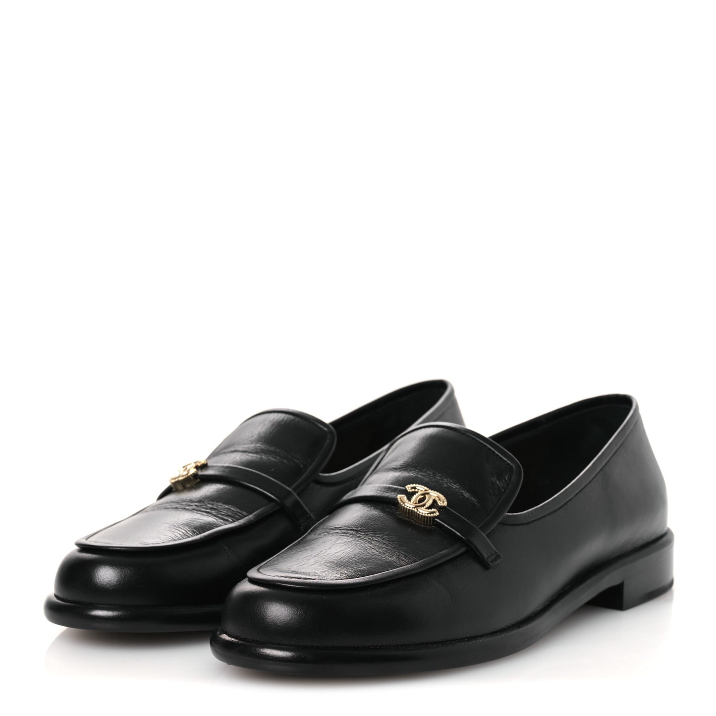 Shiny Calfskin CC Moccasins 41 Black