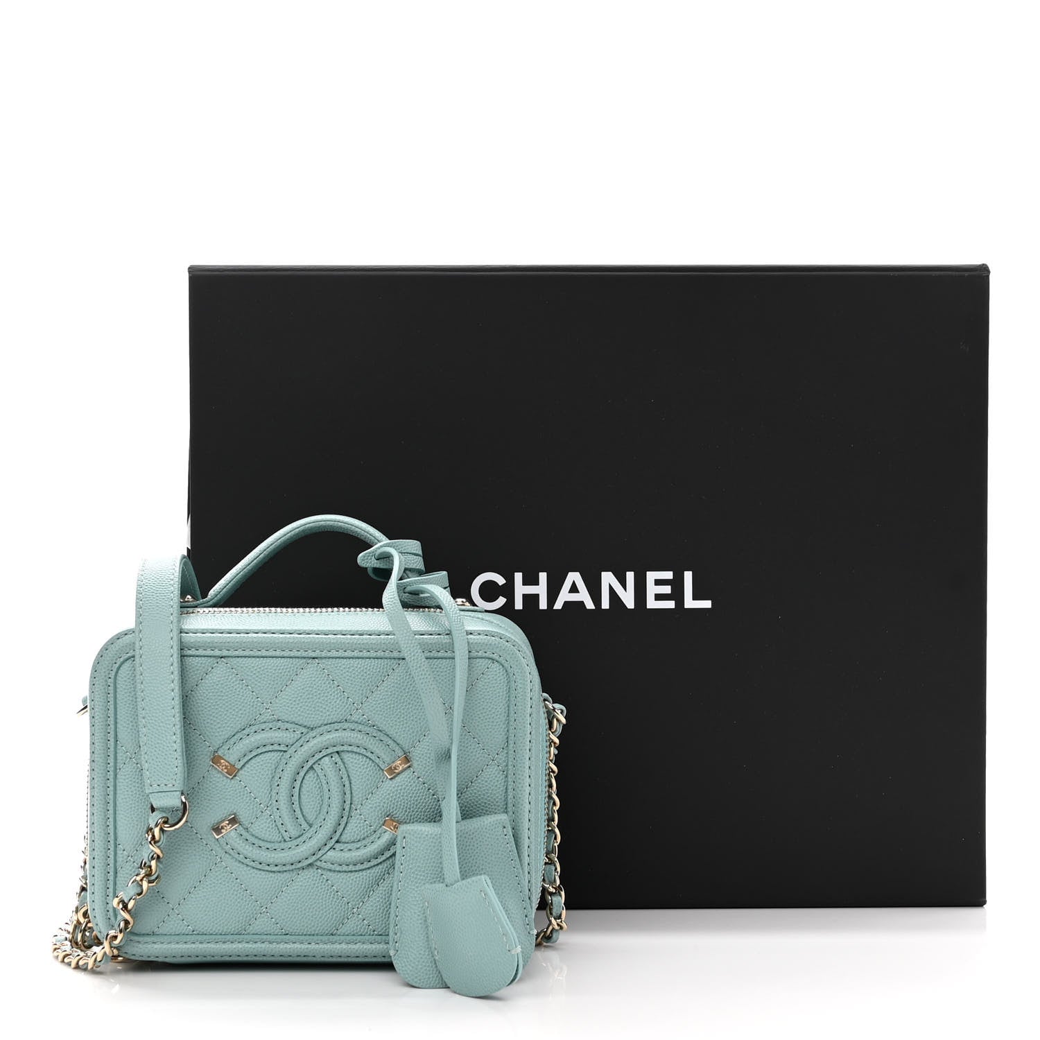 Chanel Caviar Quilted Small CC Filigree Vanity Case Light Blue 10 of 10