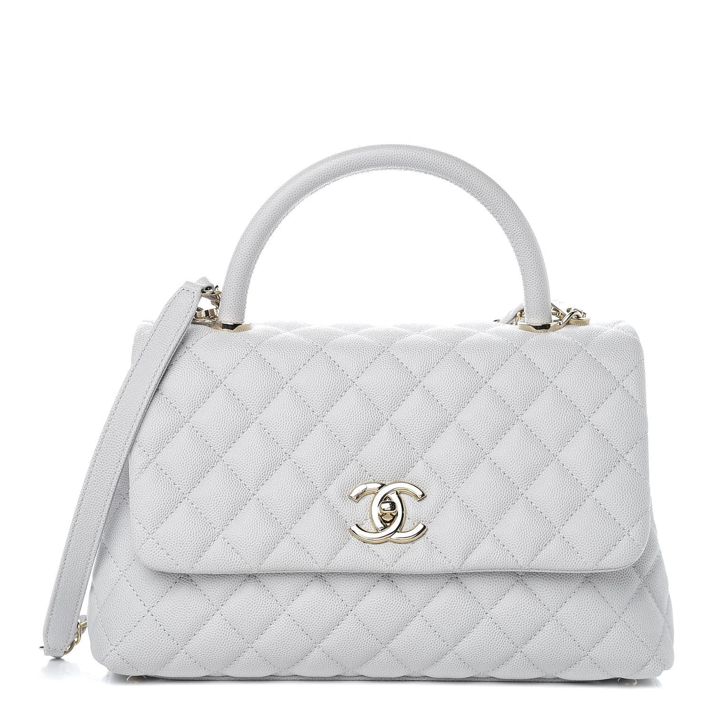 Caviar Quilted Small Coco Handle Flap Light Grey