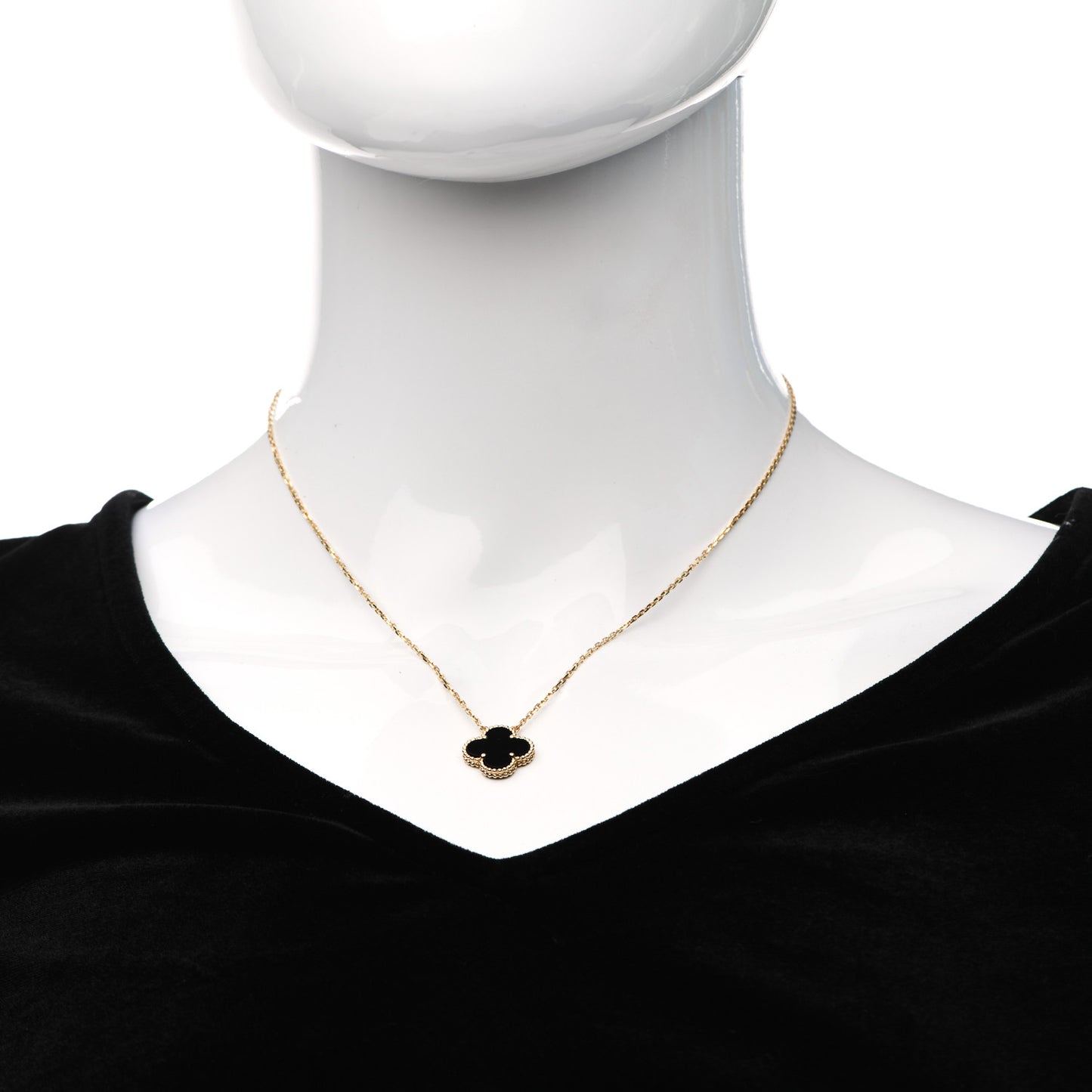 18K Yellow Gold Black Onyx Vintage Alhambra Pendant Necklace